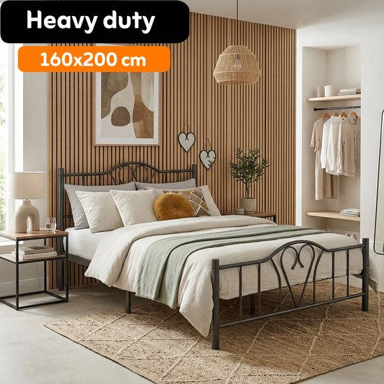 AirSleeperz® heavy duty metalen bedframe Eva Kleur zwart - Afmeting 160x200 cm - Voor 2 personen - Draagkracht 600 kg