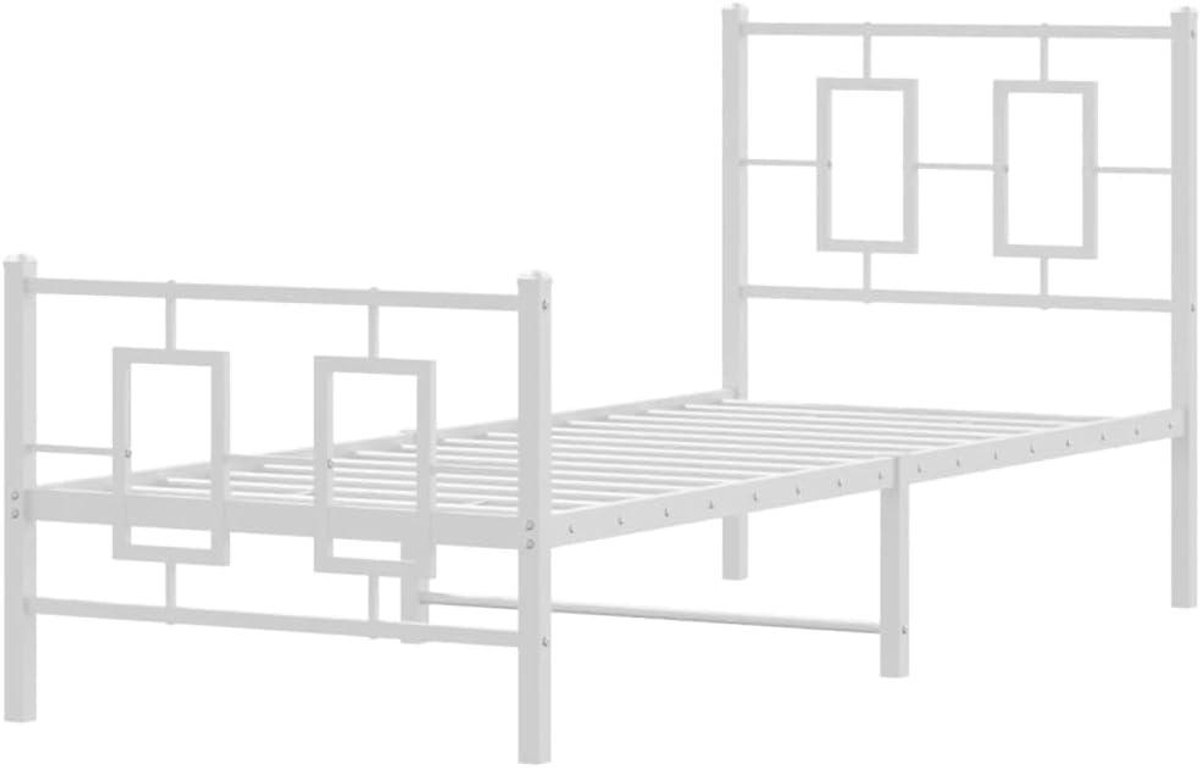 Bedframe Metaal - Eenpersoonsbed Frame - Slaapkamer Inrichten - Robuuste Constructie - 75x190 cm - Wit