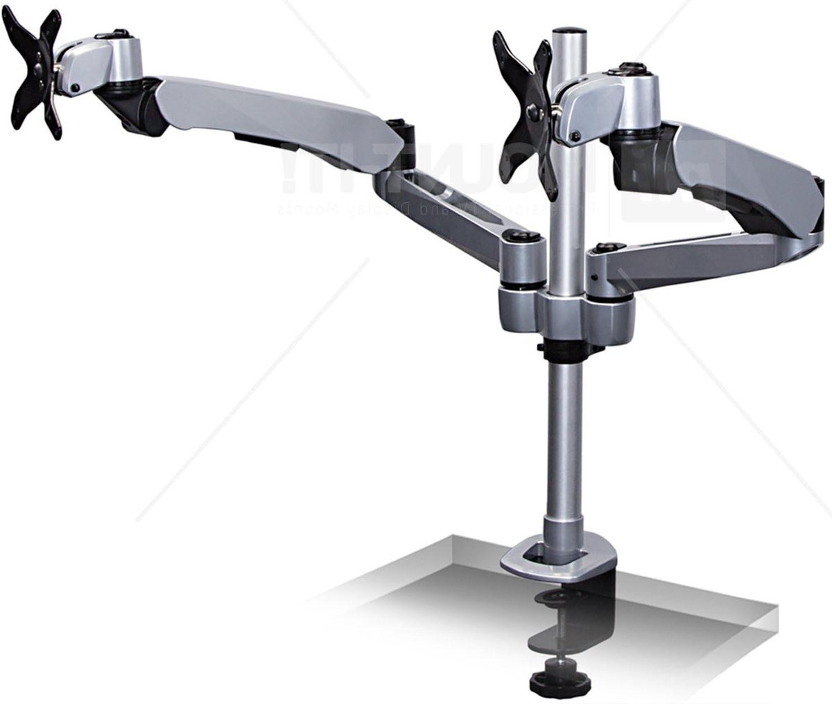 Dubbele Monitor Arm - Bureau Armatuur - Ergonomisch Werken - Quick Release - Tot 40cm Uitschuifbaar - Zilver