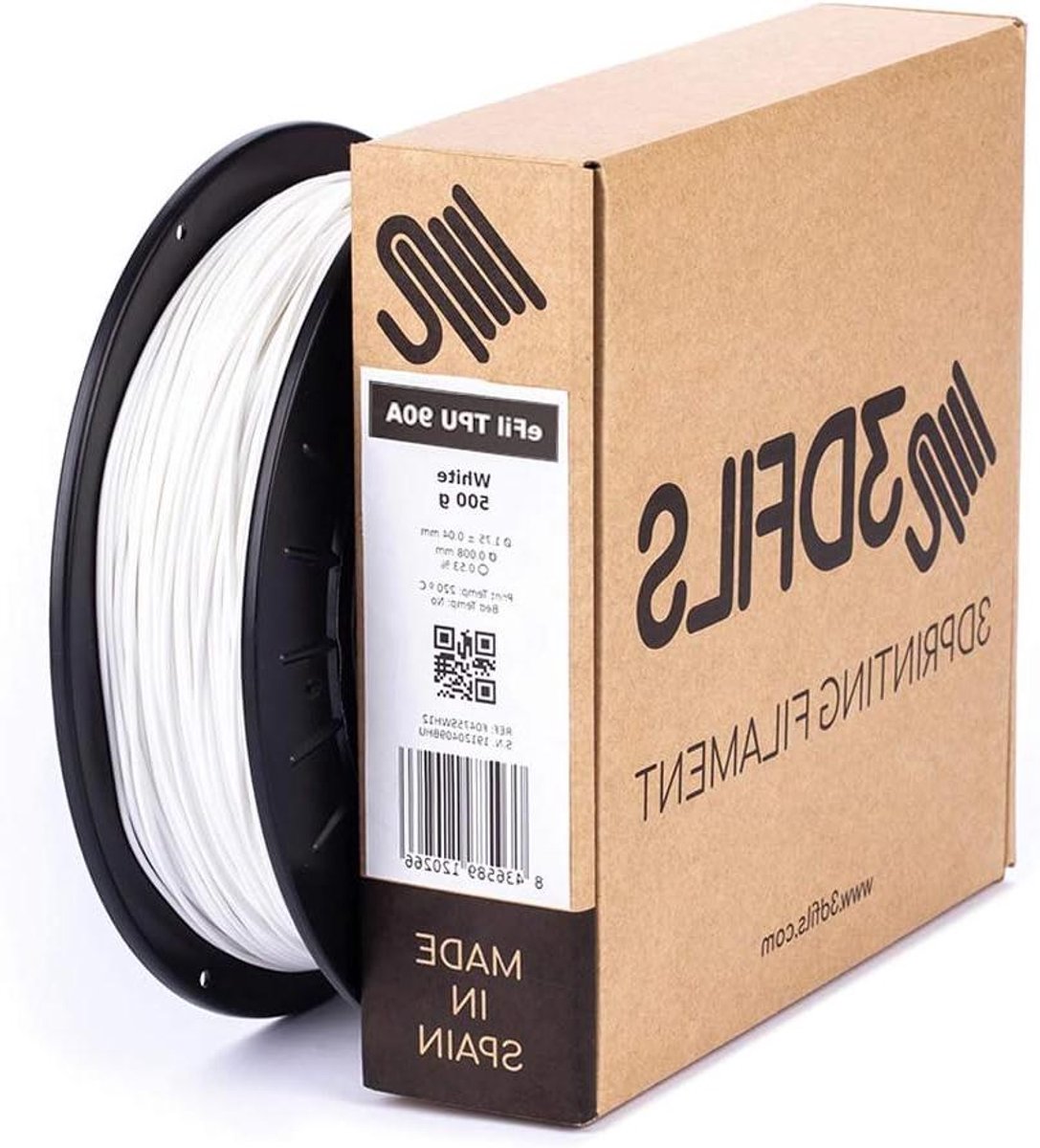 Flexibel TPU Filament - 3D Print Draad - 3D Printen - Shore 90A Hardheid - 1.75 mm 1 kg - Wit