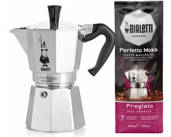 Bialetti Moka Express 2 kops + Bialetti Delicato gemalen koffie 250gr