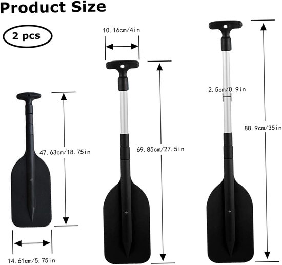 Kano peddel - Kayak peddel Roeispaan - Watersport - Telescopische schacht - 20-40 inch - Zwart — afbeelding 5