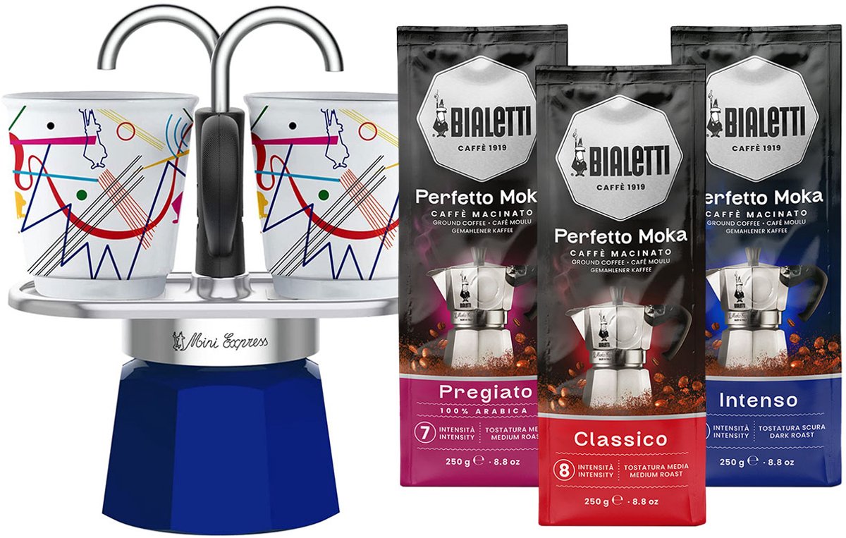 Bialetti Mini Express Kandinsky + Bialetti Koffiepakket 3 x 