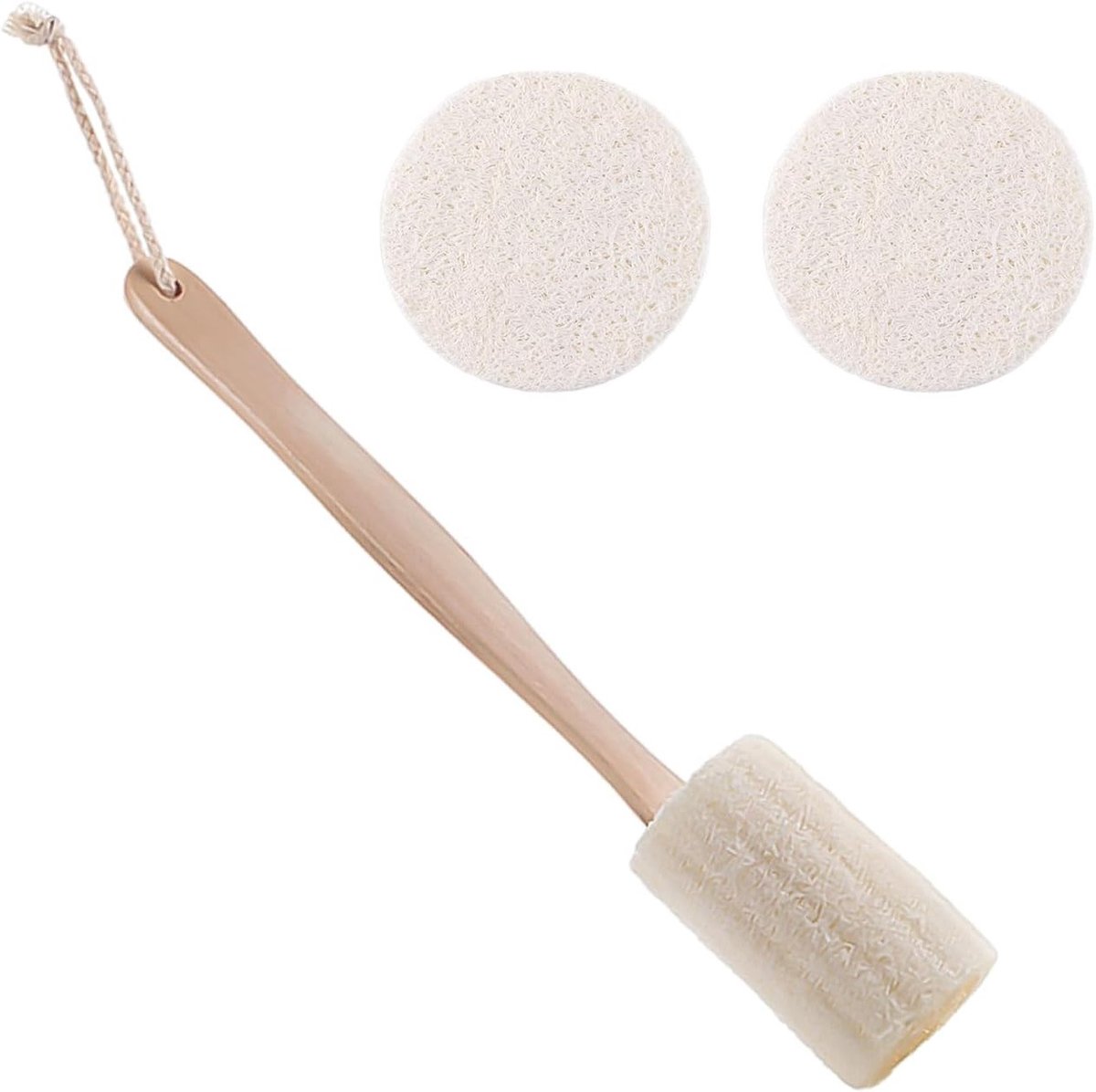 Luffa rugborstel en 2 stuks luffa gezichtsreiniging, duurzame badaccessoires voor een zachte huid en exfoliatie