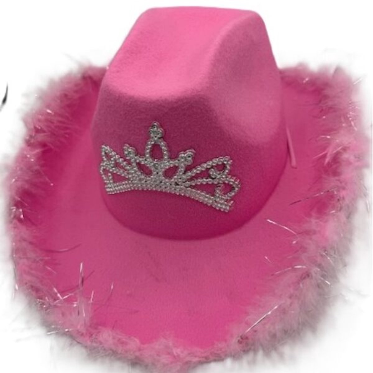 Cowboy hoed roze met pluche en kroontje voor roze maandag of ander feest met roze