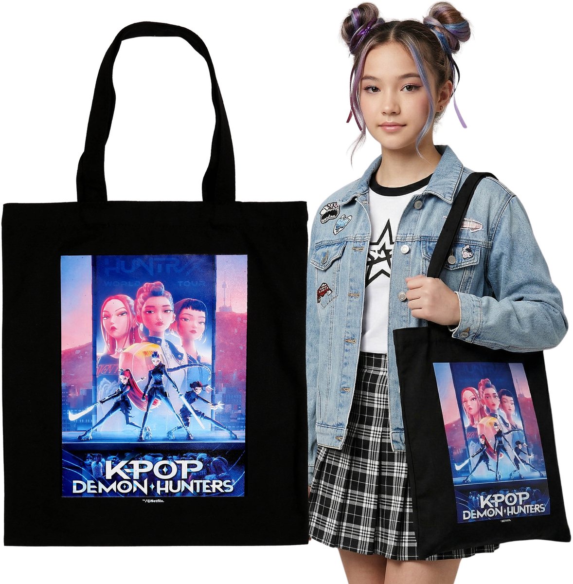 K-Pop Demon Hunters Ruime schoudertas, herbruikbare stoffen boodschappentas, stevige boodschappentas, 40x35 cm