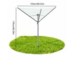 Innovastore Droogmolen- Waslijn - Droogrek - Wasmolen - 176x153cm - Wasknijpers - Beschermhoes - Grondfitting - 30cm - Zilver