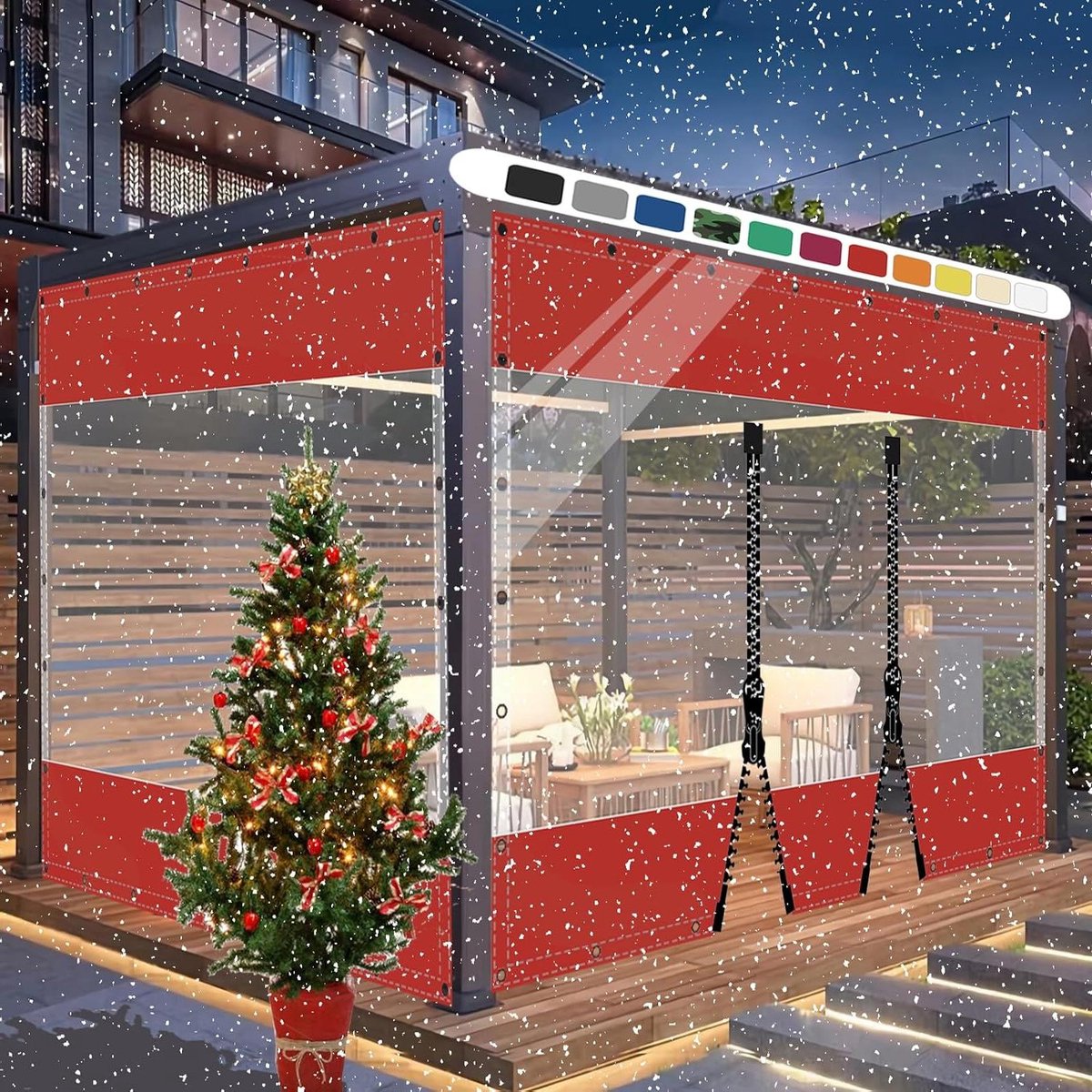 Transparant Paviljoenzeil - Tuinzeil Gordijn - Buitenruimte Afschermen - Met Ritsen - 4x4.2m - Rood