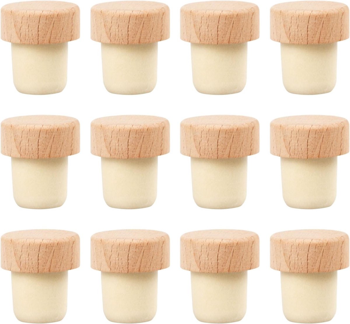 12 Stuks Houten Flessenstoppen voor Wijn - Tapered en T-Vormige Kurken - Ideale Accessoires voor Wijn, Bier en Whisky