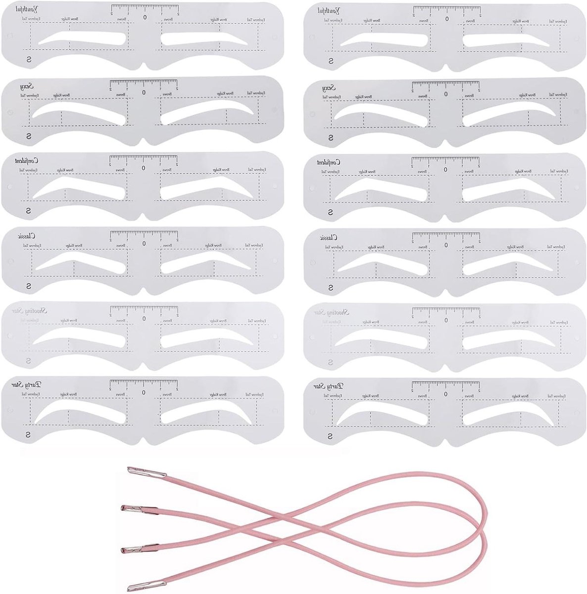 Wenkbrauw Stencil Set - Wenkbrauwmal Wenkbrauw Sjabloon - Make-up Aanbrengen - Met Elastische Band - 12 Stuks - Helder