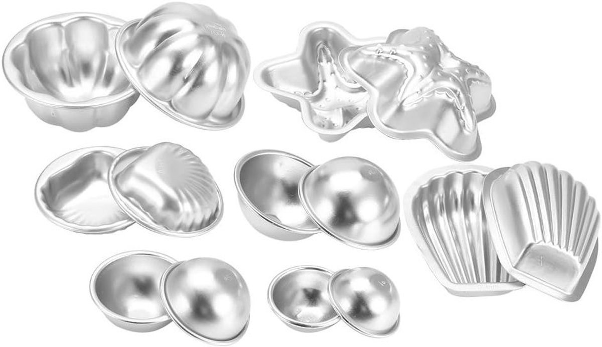 Badbom Vormen Set - Zeep Mallen - Handgemaakte Producten - Aluminium Legering - 8 Stuks - Zilver