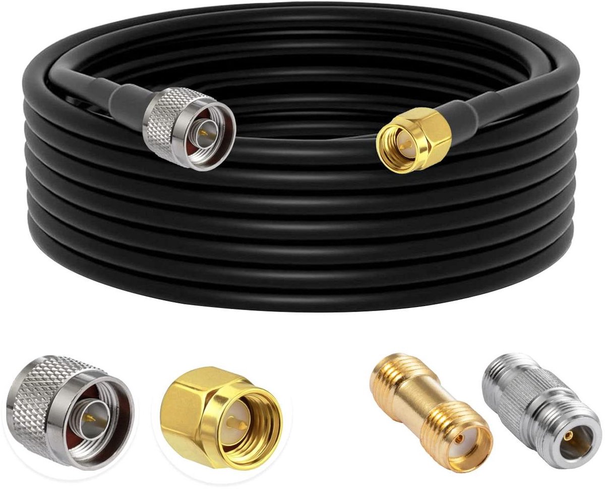 Coaxkabel N naar SMA - Verlengkabel Antenne - Signaal Versterken - Laag Verlies RG58 - 10 Meter - Zwart
