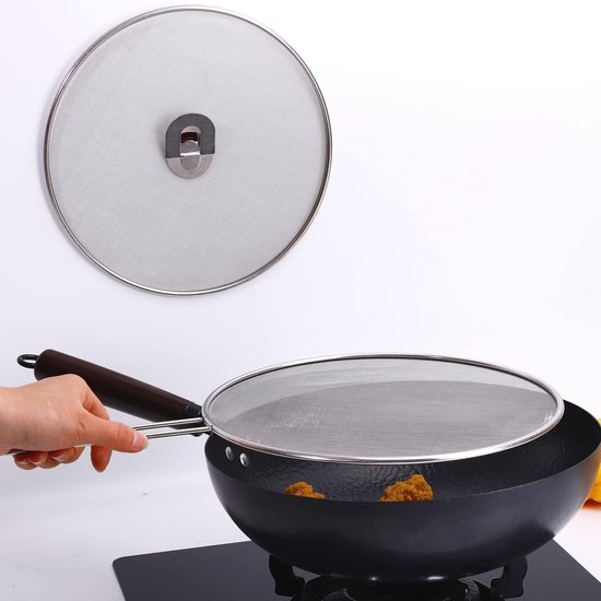 2-delige RVS Spatdeksel Set met Vouwhandvat voor Kookpannen - Olie Lids van 25cm en 32cm — afbeelding 5
