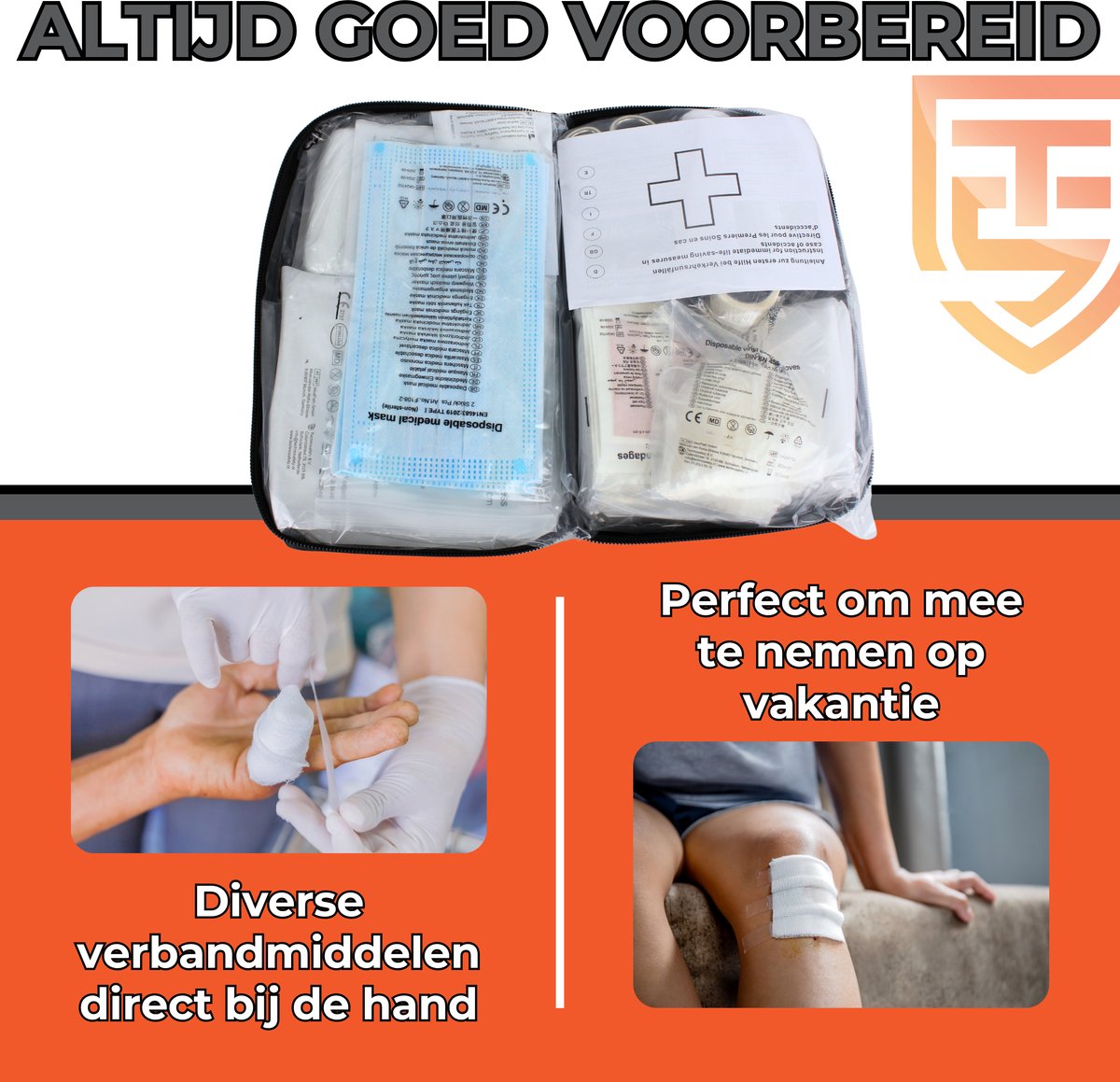 Technosafety EHBO Kit DIN13164-2022 - Verbanddoos in Tas - Verbandtas Auto - Eerste Hulp Kit voor Vakantie en Reis - First Aid Kit – foto 5