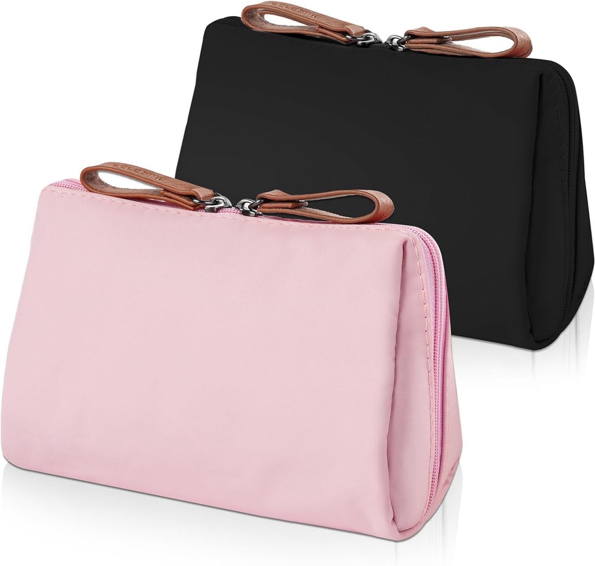 Draagbare mini rits cosmetica tas, waterdicht, reis toilettas, clutch make-up tas, set van 2 (zwart) voor vrouwen en meisjes