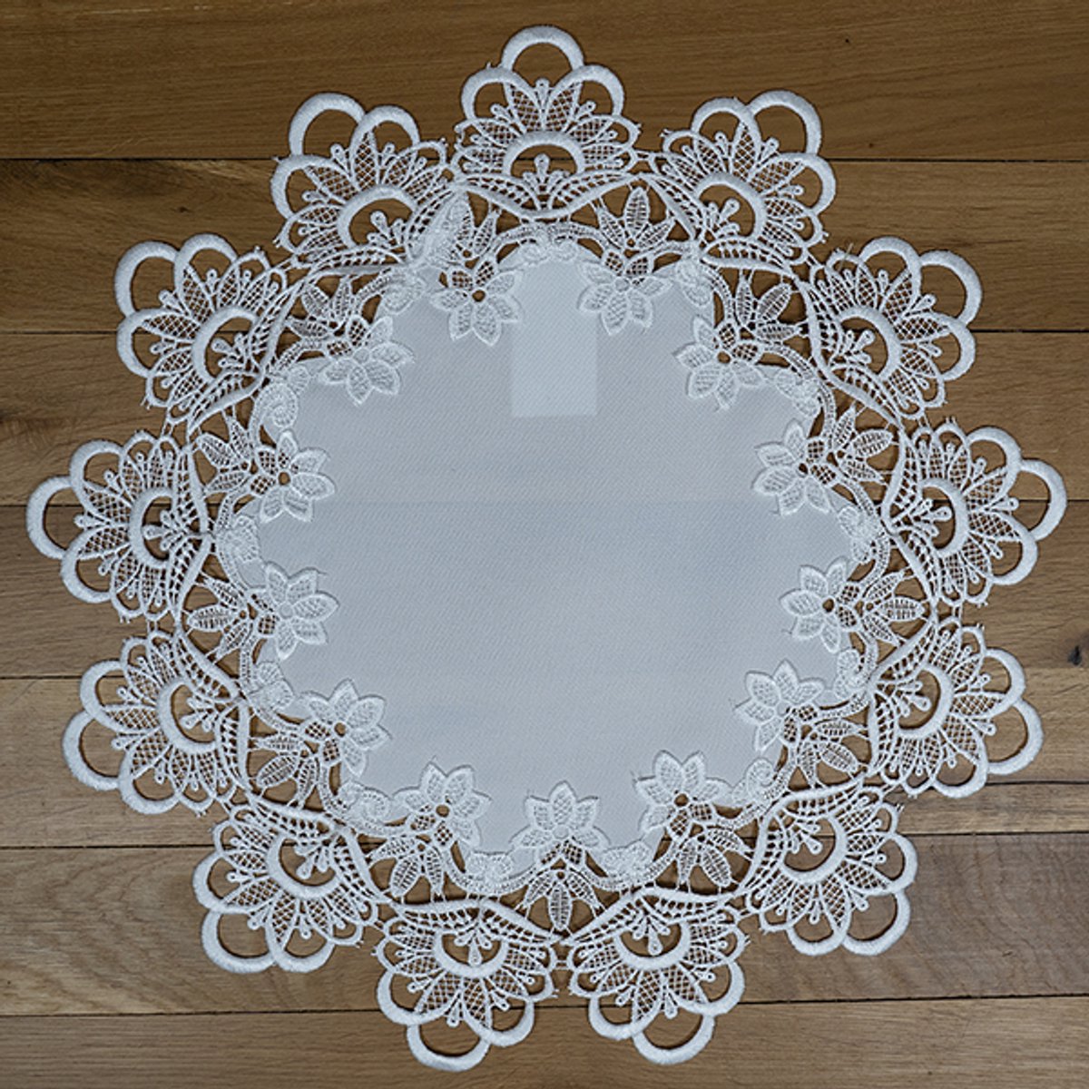 Tafelkleed - Grof kant - Wit - met opengewerkte rand - Rond 40 cm