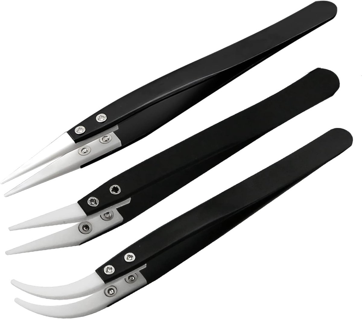 3pcs RVS Keramische Puntige Pincetten voor Elektronische Reparatie - Sieraden Maken - Laboratorium Werk - Hoge Temperatuur Weerstand Isolatie Klem Tool