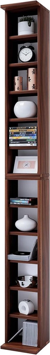 Houten CD DVD Rek - Opbergkast Boeken - Media Opslag - Grote Capaciteit - 180 cm Hoog - Notenbruin