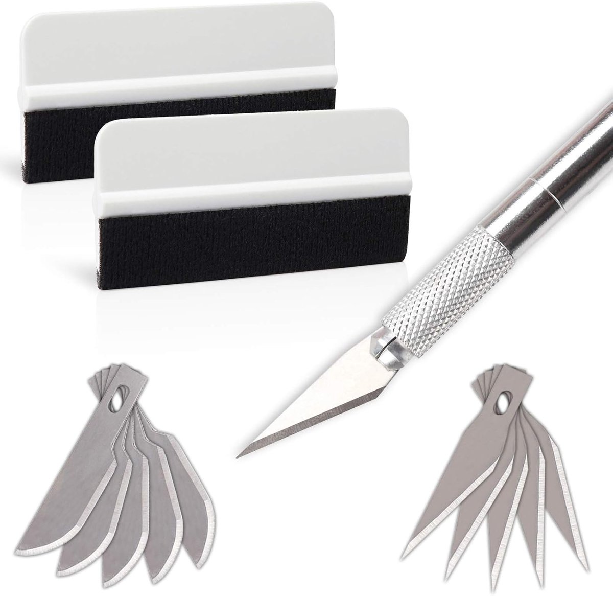 Vinyl Film Installations set - Mini soft squeegee - 5pcs rechte messen - 5pcs gebogen randen