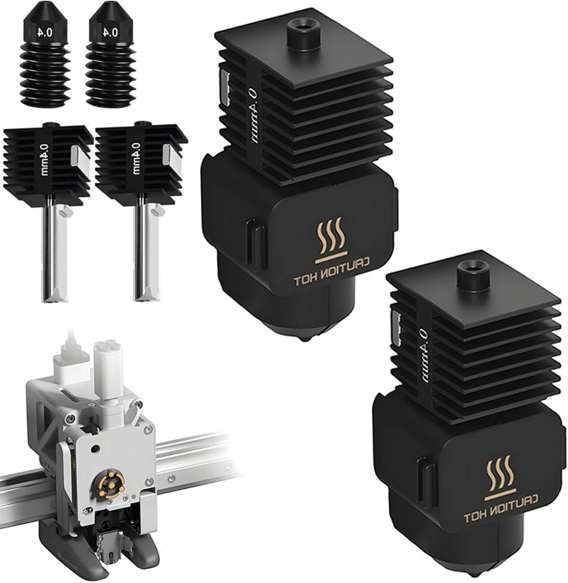 Hotend Kit - Printkop Set - 3D Printen - Gehard Stalen Mondstuk - 02 mm + 04 mm - Zilver