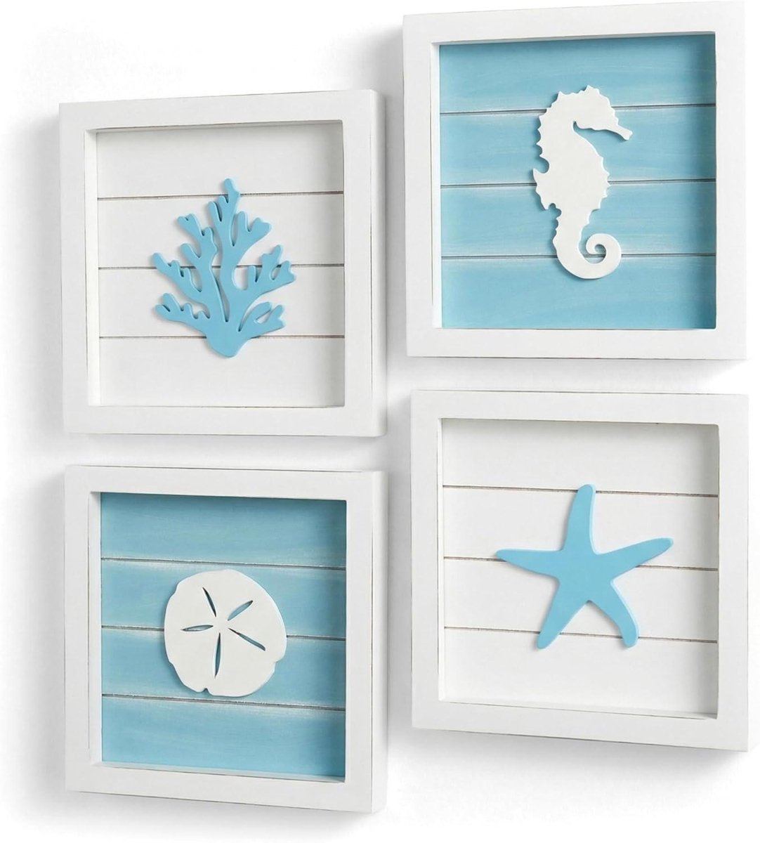 Wanddecoratie Set - Kustdecoratie Muurkunst - Ruimte Aankleden - 3D Houten Zeesterren - 17.8 x 17.8 cm - Turquoise