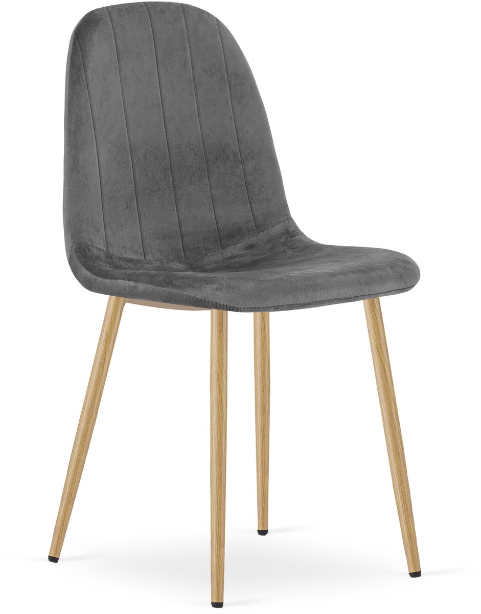 Eetkamerstoel PADVA - Donkergrijs fluweel - Eiken poten - Modern design