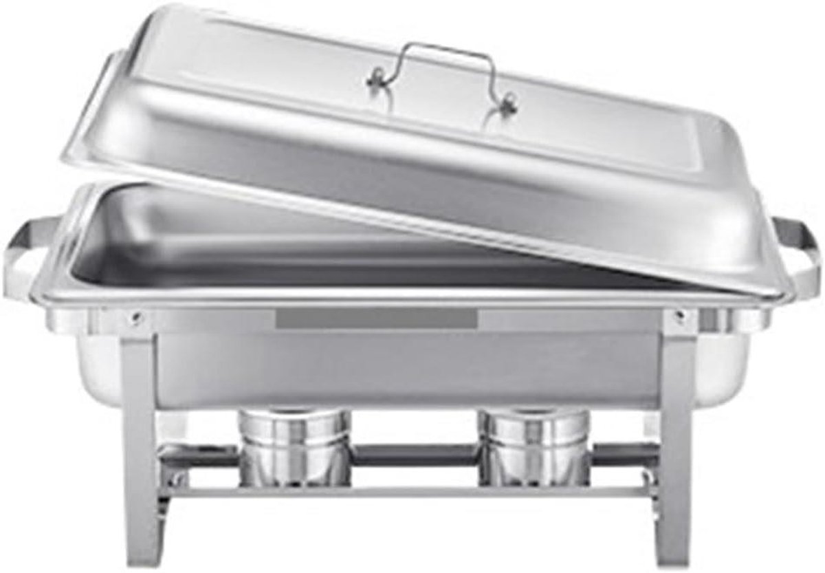 Buffet Warmhoudset - Chafing Dish Set - Voedsel Warm Houden - Gelijkmatige Warmteverdeling - 8 Qt - Zilverkleurig