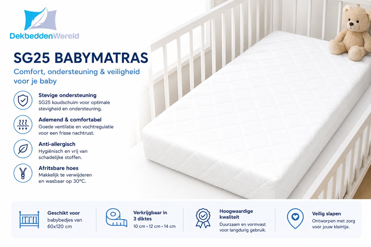 Dekbeddenwereld- Hemelse Dromen Ledikant Matras - 60x120+10CM- SG25- wasbare hoes
