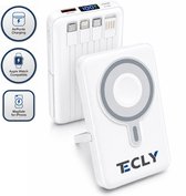 Powerbank 22.5 Watt - Nieuwe Generatie Powerbank 10000 mAh - Powerbank MagSafe compatibele - 4-in-1 - USB-C Snellader - Draadloze Geschikt voor iPhone 12/13/14/15/16/17 - Wit