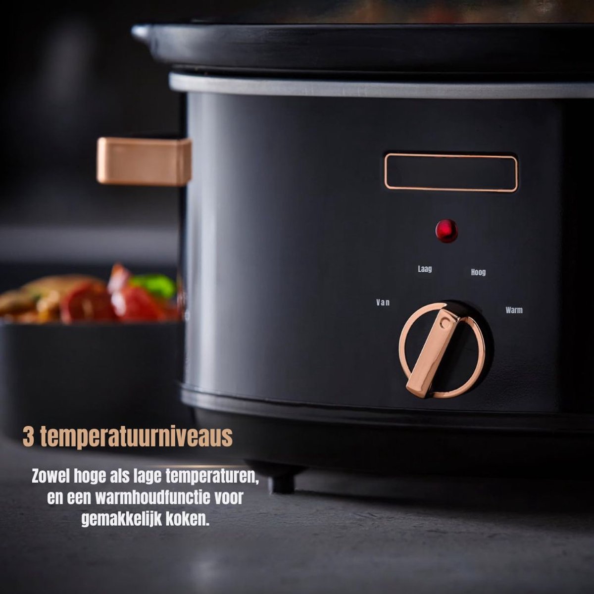 KAD® Slowcooker - Slowcooker Met Timer - Multicooker - Zwart en Roze Goud - 32cm x 41cm x 24cm – foto 6