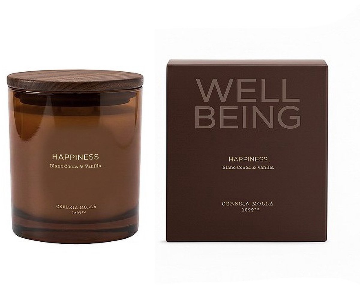 Well Being - HAPPINESS - Geurkaars 370 gram - 2 lont/wick - Blanc Cocoa & Vanilla - Cereria Mollà 1899