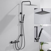 Auralum Max Douchesysteem - Regendouche Ø 30 cm - Met Vierkant Handdouche - Zwart Doucheset - Verstelbare Hoogte 72-110 cm - Regendoucheset - Waterbesparend - Matte Zwart