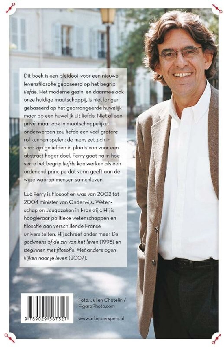 Achterkant van het boek met een portret van Luc Ferry.