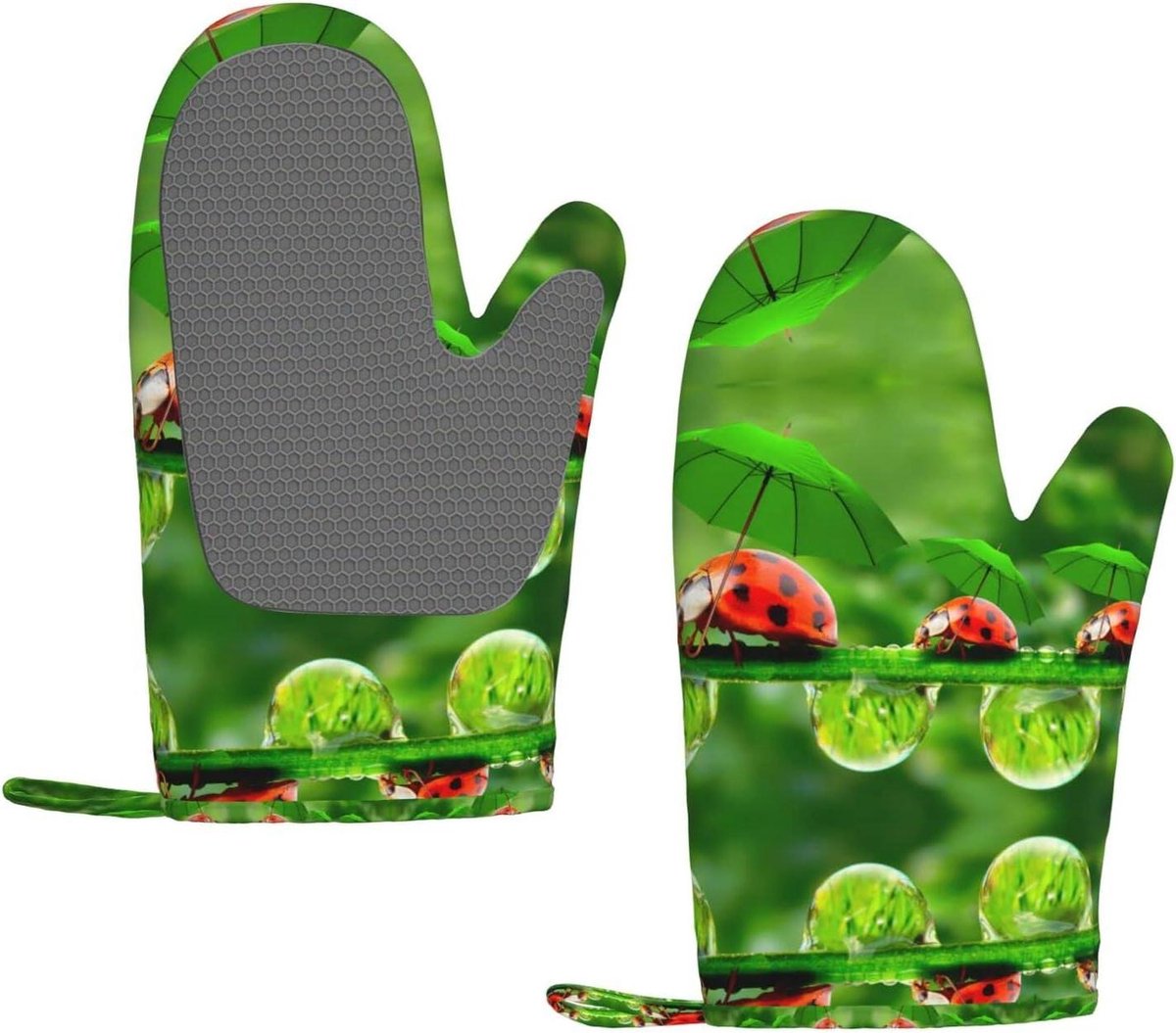 Grappige Lieveheersbeestje Print BBQ Handschoenen, Hittebestendige Siliconen Grillen Handschoenen, Keuken Ovenwanten, voor Barbecue, Koken