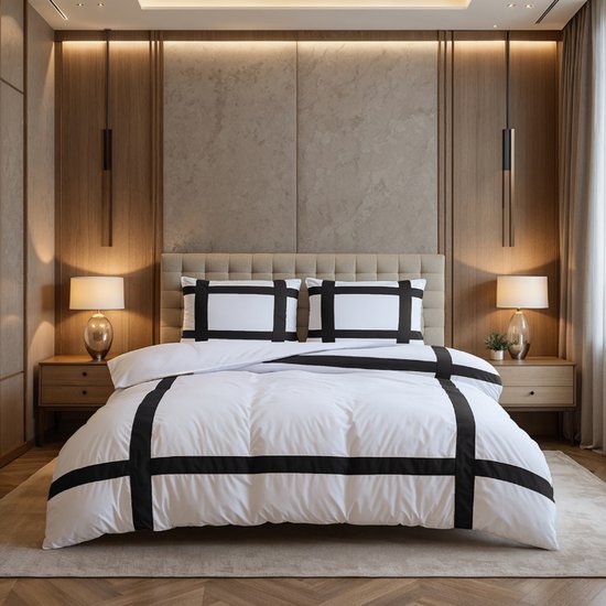 Dekbed-Discounter - Housse de couette Dreamhouse 200 x 200/220 cm - Coton Percale Rafraîchissant - Double rabat - Lavable à 40 degrés - Comprend 2 taies d'oreiller - Blanc