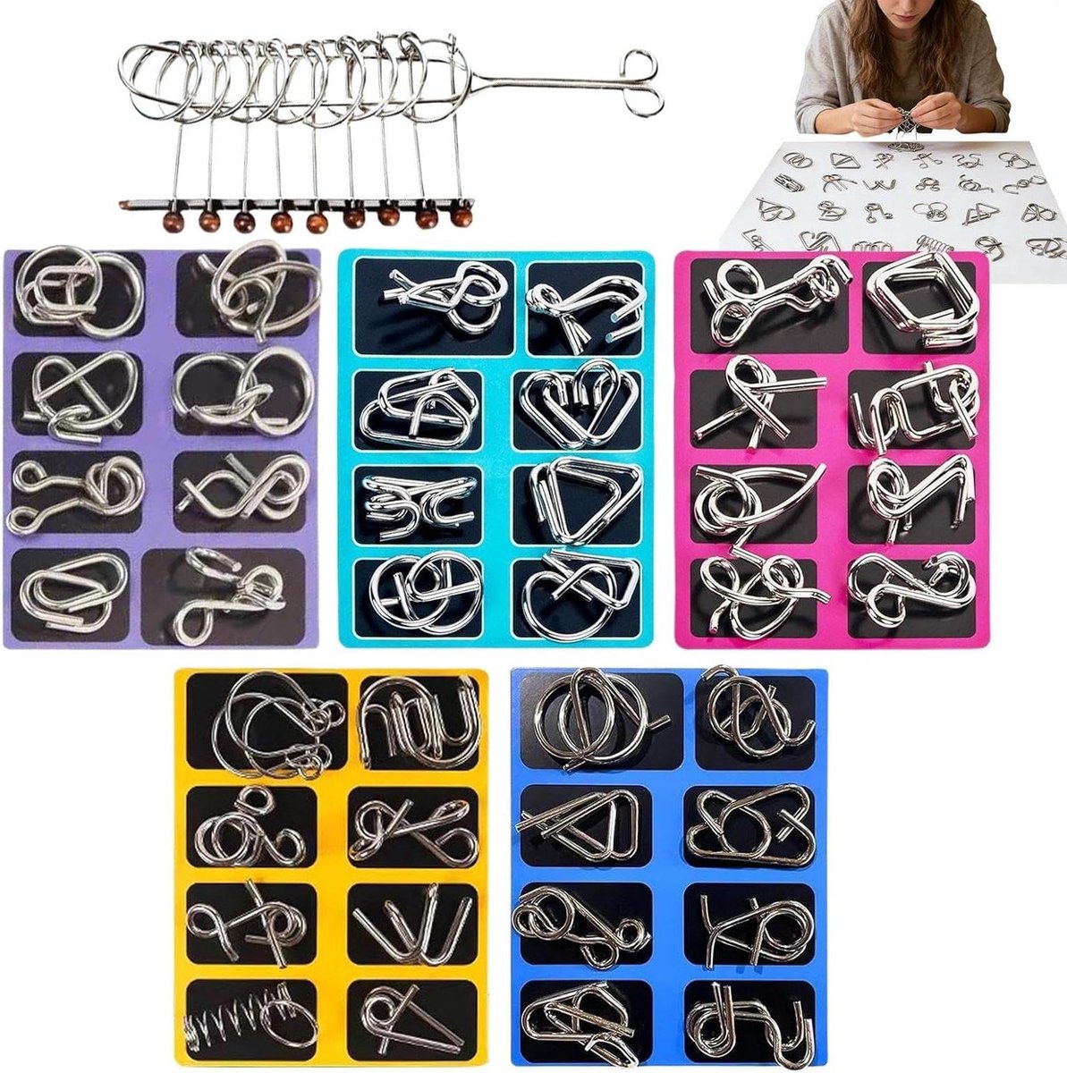 Metal Puzzels - Denksport Set - Intelligentie Stimuleren - Compact Draagbaar - 40 Delig - Metaal