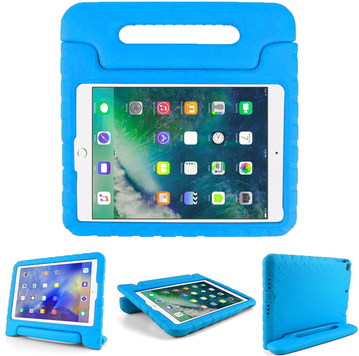 Geschikt Voor iPad 6/5 Hoes Kinderen - Hoesje Kind - 6e/5e Generatie Cover - Solidenz Kindertablet Hoes 2018/2017 - 9.7 Inch - Kidsproof Backcover - Met Pencil Houder - Kids Case - A2757 - A2777 - A2696 - Blauw