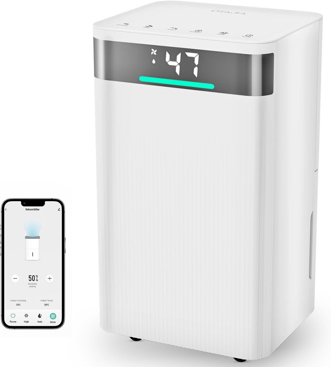 Luchtontvochtiger 14 l/D, 2 liter watertank, met wifi-app en touchscreen, beschikt over de functies ontvochtigen, drogen, water volledige herinnering, slaapmodus, ontdooien, luchtreiniging.