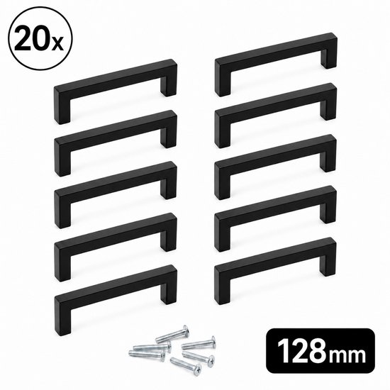 20X Handgrepen Zwart RVS - Boormaat 128mm - Greepjes - Handgreep - Handgrepen keukenkastjes - Handvatten - Meubelgreep zwart - Handgrepen voor deurtjes