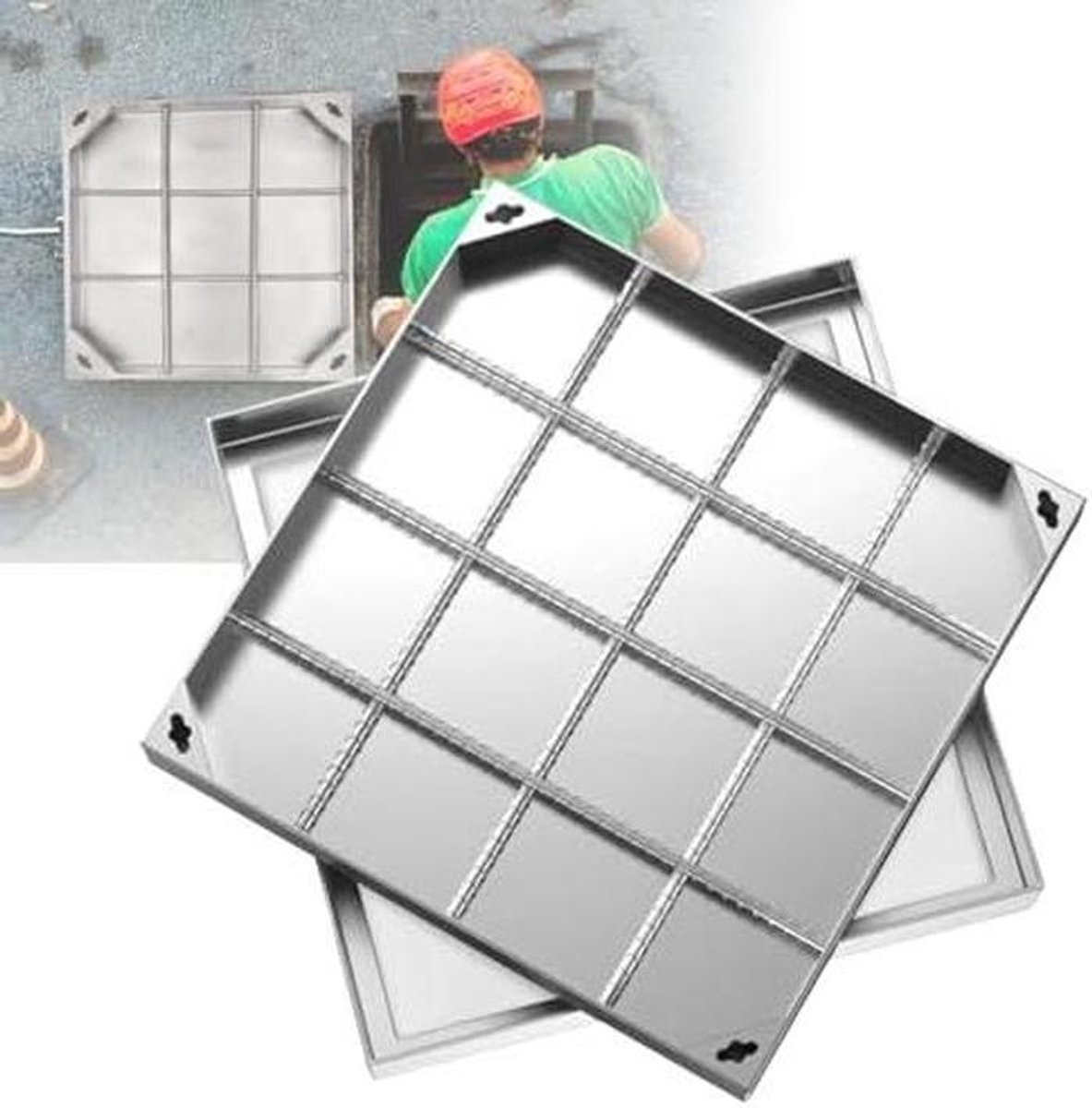 Ingebed Riooldeksel - Putafdekking RVS - Drainage Zichtbaar Houden - Onzichtbaar Design - 500x500x50mm - Zilver