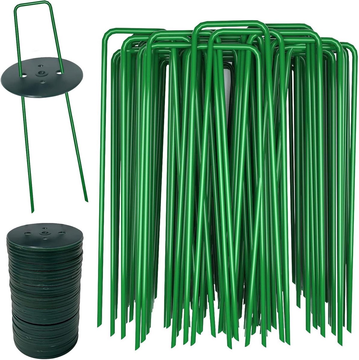 Grondankers Kunstgras - Grasharingen Tuinpinnen - Gazon Vastzetten - Roestvrij Staal U-vorm - 150 x 25 mm - Groen