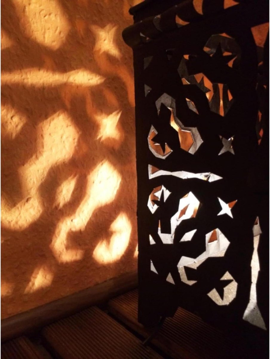 Oosterse IJzer Windlicht - Marokkaanse Lantaarn - Decoratieve Sfeer - Handgemaakt - 27 cm - Zwart