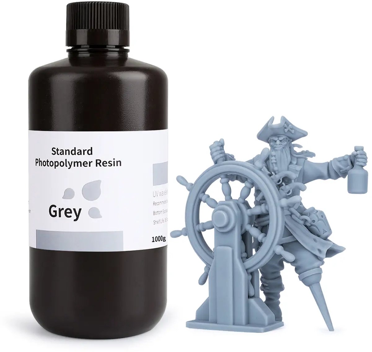 ELEGOO Standaard UV Resin Grijs 1000G – 405nm Snelle UV-Uithardende Kunsthars voor LCD 3D-Printers