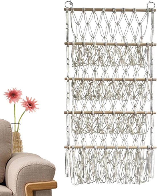 Knuffelnet - Opbergnet - Knuffels Opbergen - 4-laags Macrame - voor 25 knuffels - Beige — afbeelding 5