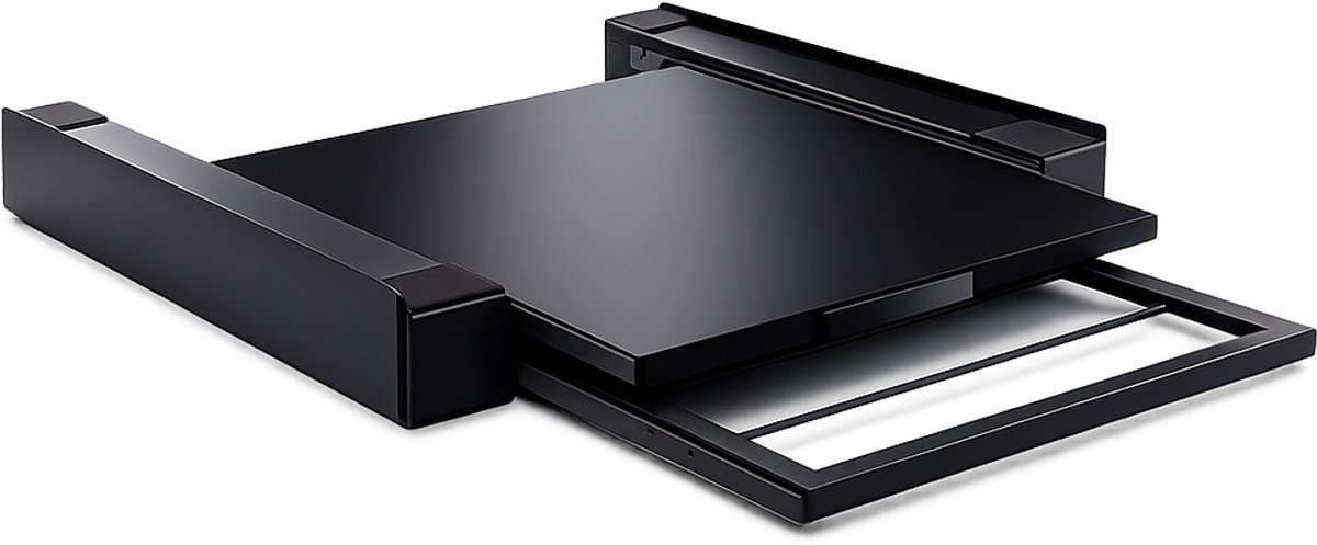 ProductXpert Stacko™ - Stapelkit - Tussenstuk - Uitschuifbare Plank met Handdoekhouder - Wasmachine en Droger - Zwart - Antislip — afbeelding 1