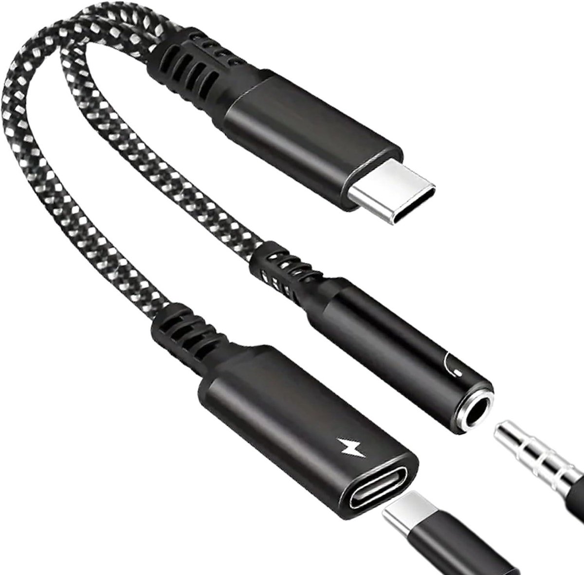 Hoofdtelefoon Splitter - Audio Adapter - Muziek Luisteren - Opladen en Audio - 2-weg - Zwart