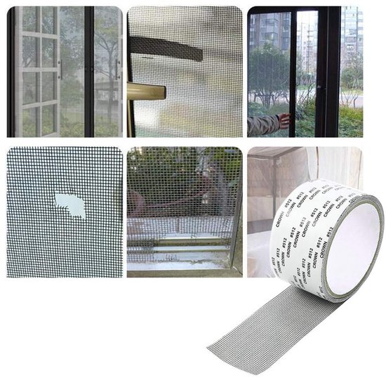 Vliegenreparatieset - Reparatietape Gaas - Raamherstel - Zelfklevend Glasvezel - 2 Rollen 5x200cm - Grijs — afbeelding 4