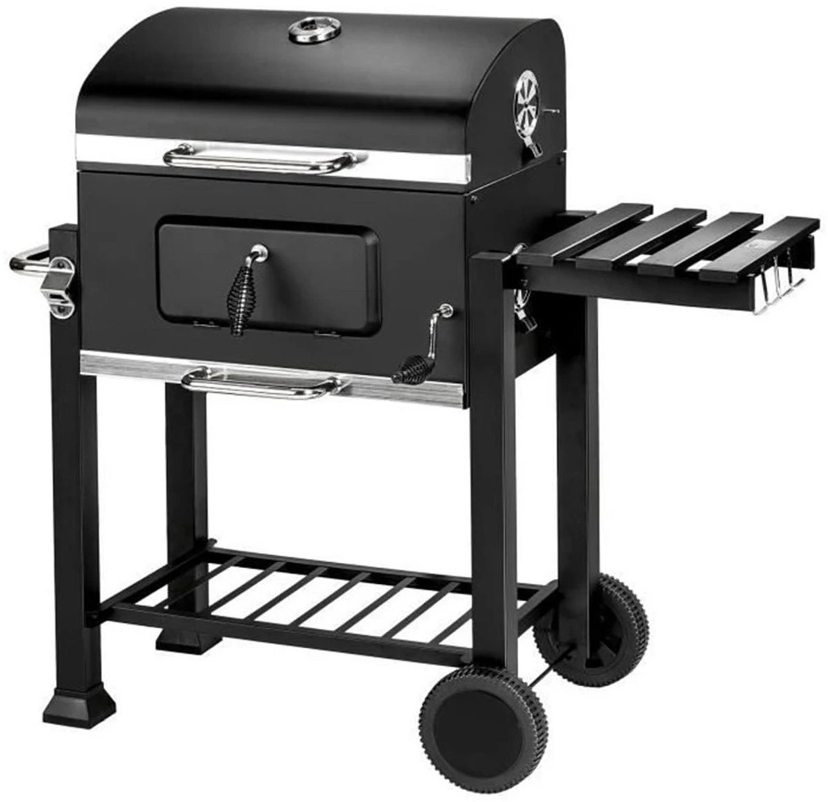 LUMÉ STORE Houtskool Barbecue XXL - BBQ - Grill Apparaat - Ingebouwde Thermometer - Aslade - Opbergrek - Zijplank - Wielen - Zwart