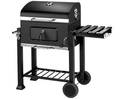 LUMÉ STORE Houtskool Barbecue XXL - BBQ - Grill Apparaat - Ingebouwde Thermometer - Aslade - Opbergrek - Zijplank - Wielen - Zwart