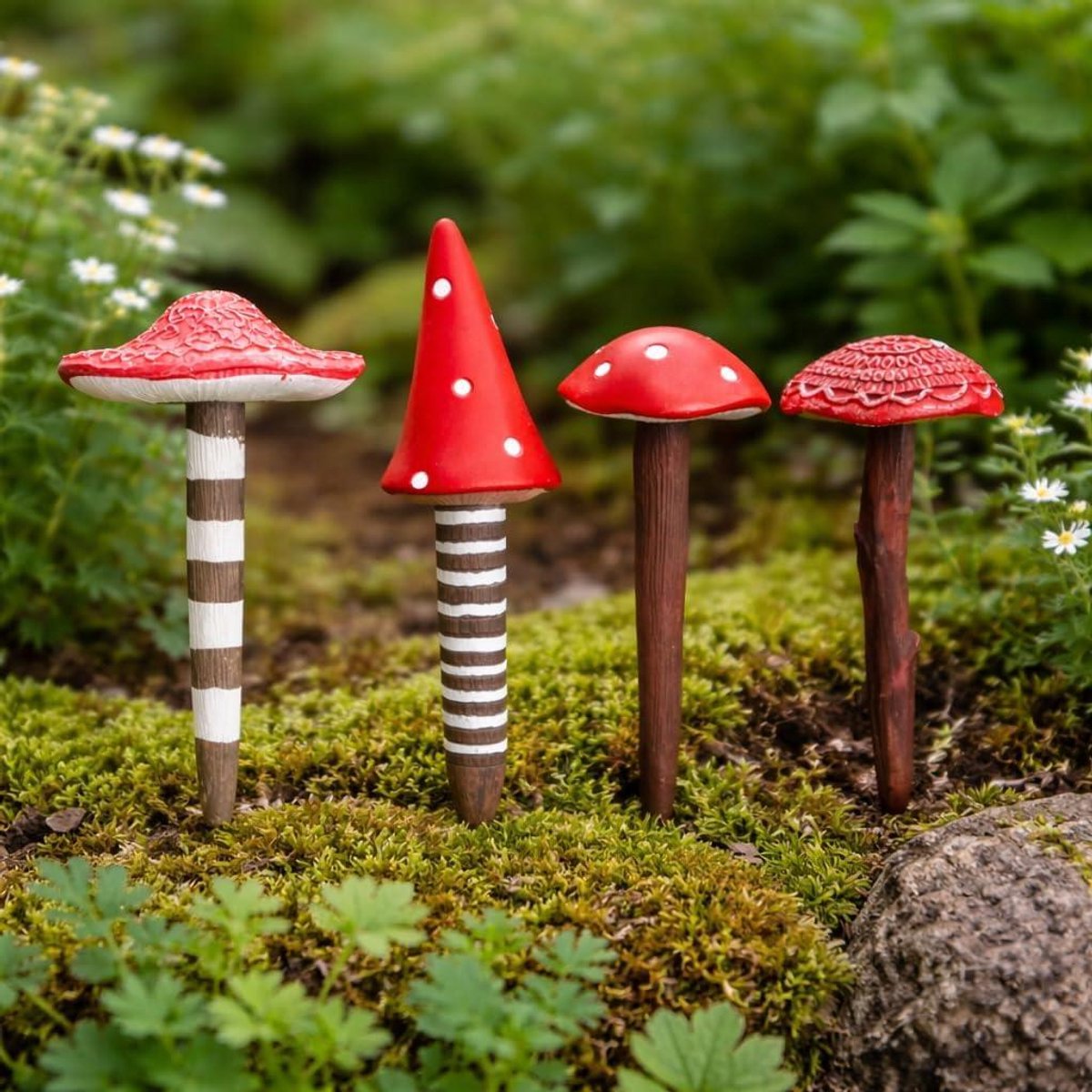 Tuin Paddestoel Ornamenten - Mini Standbeelden - Tuin Decoratie - Weerbestendige Hars - ca. 10 cm - Rood
